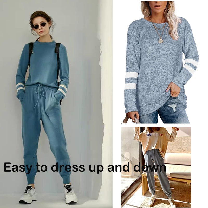Ekouaer Sweatsuits Womens Loungewear Set Tracksuit Long Sleeve Pajamas Set with Pockets 2 Piece Outfits Lounge Sets Blue X-Large - Image 4